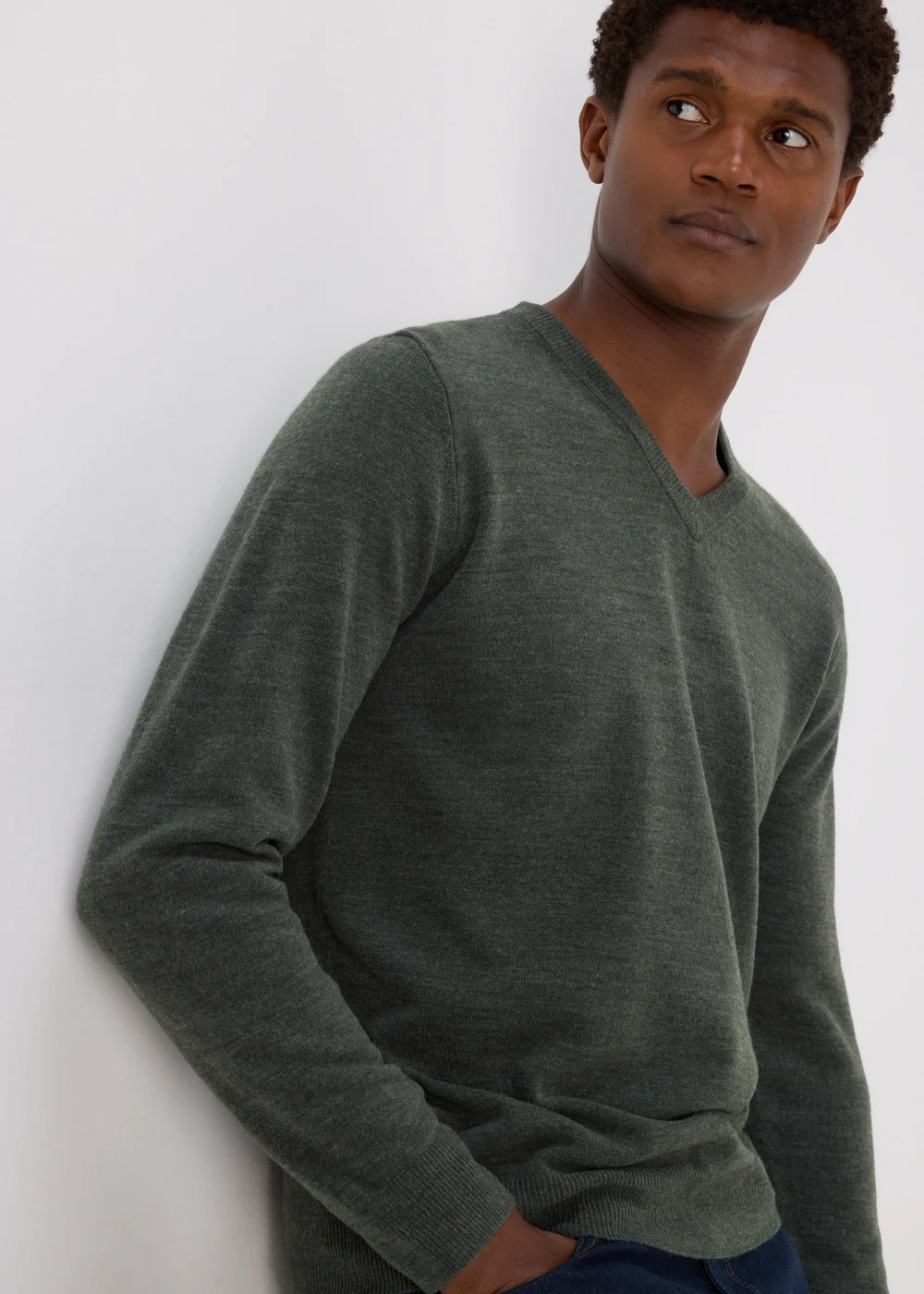Khaki Soft Touch V-Neck Jumper - S Image 3