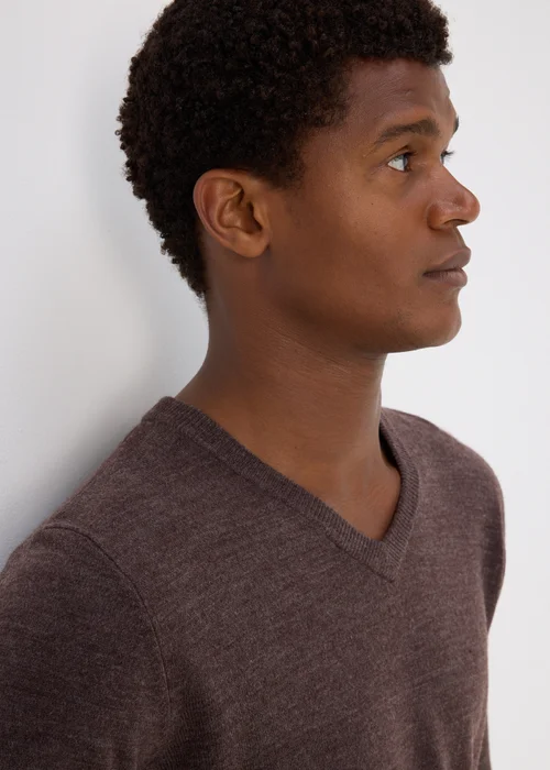 Brown Soft Touch V-Neck Jumper - S Image 3