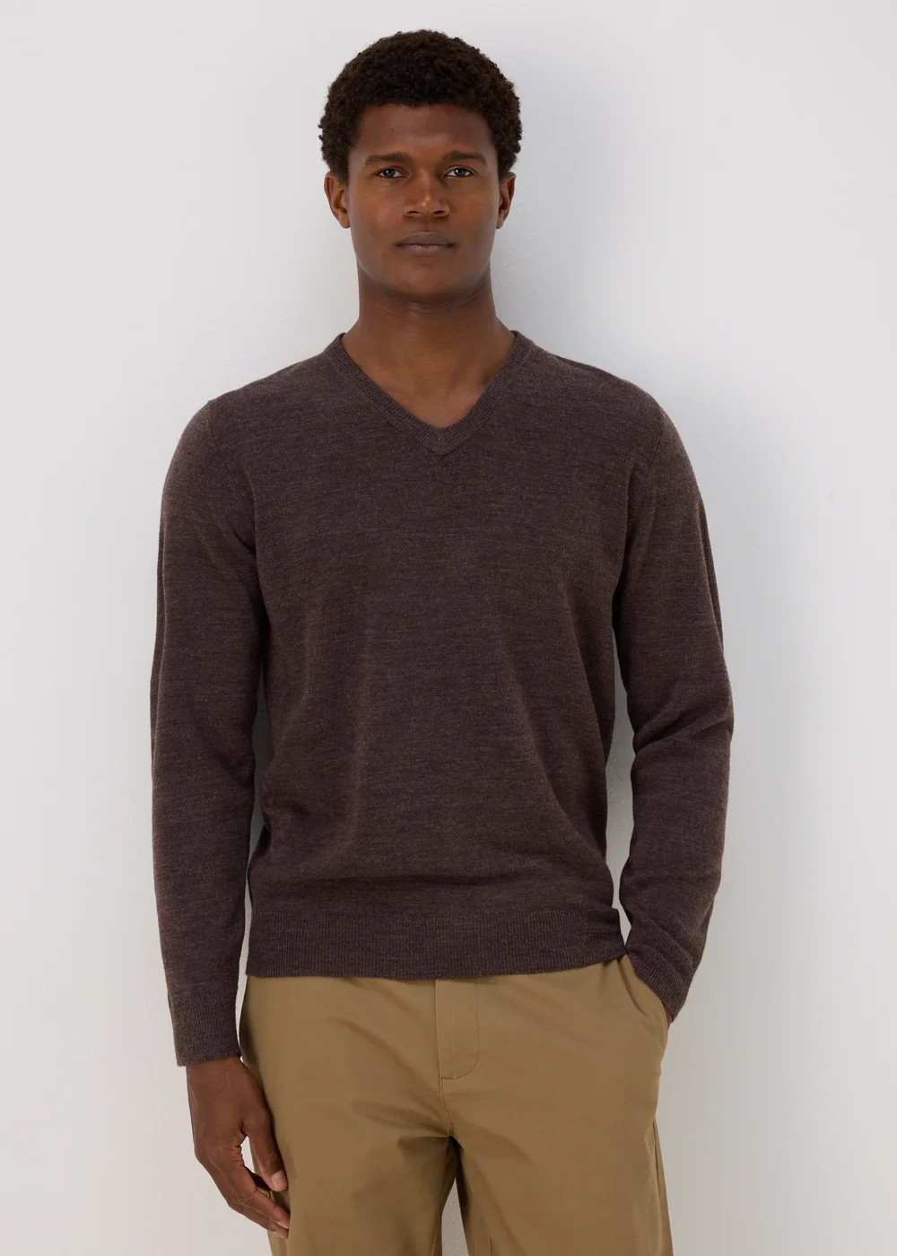 Brown Soft Touch V-Neck Jumper - S Image 1