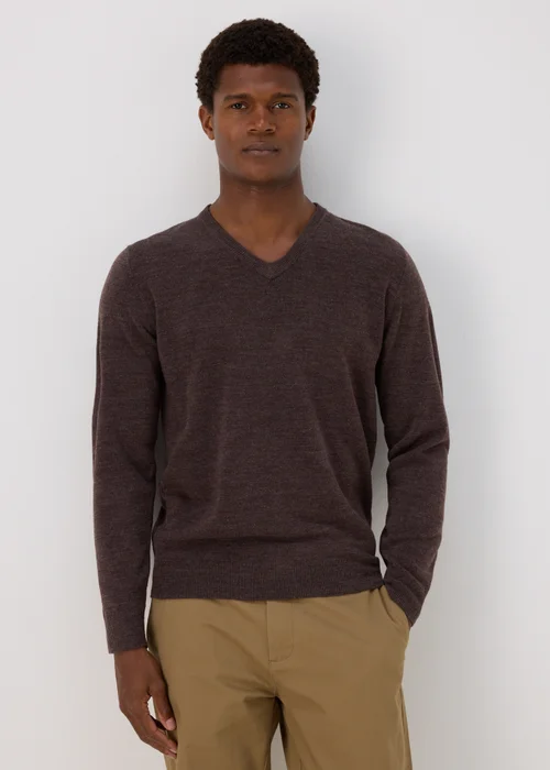 Brown Soft Touch V-Neck Jumper - S Image 1