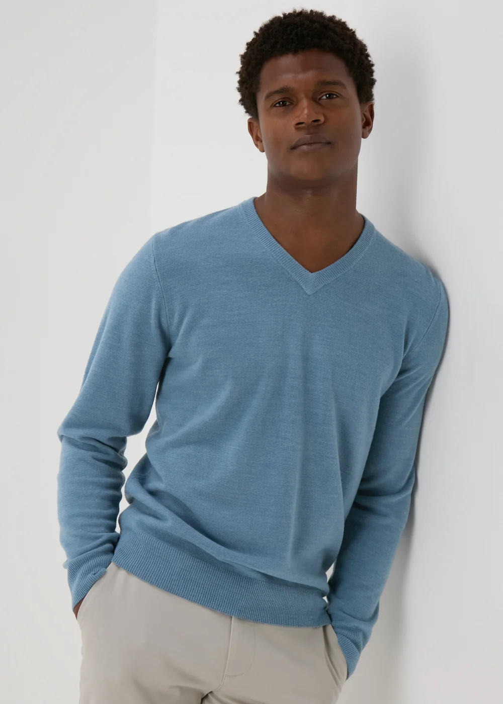 Blue Soft Touch V-Neck Jumper - S Image 1