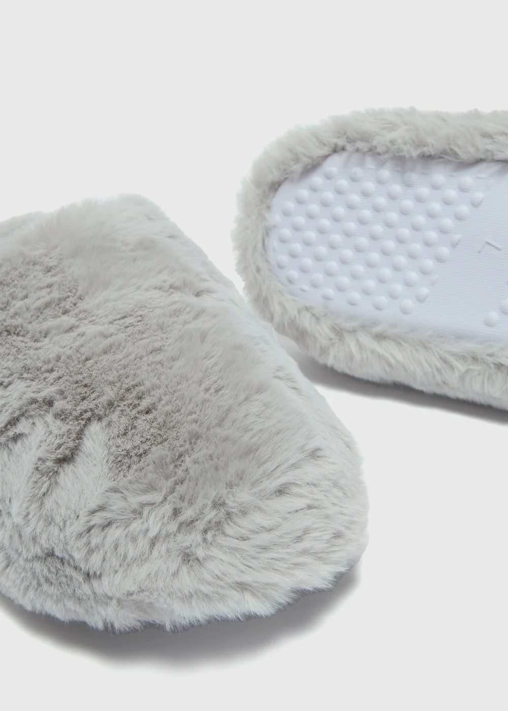 Grey Fluffy Mule Slippers - Small Image 2