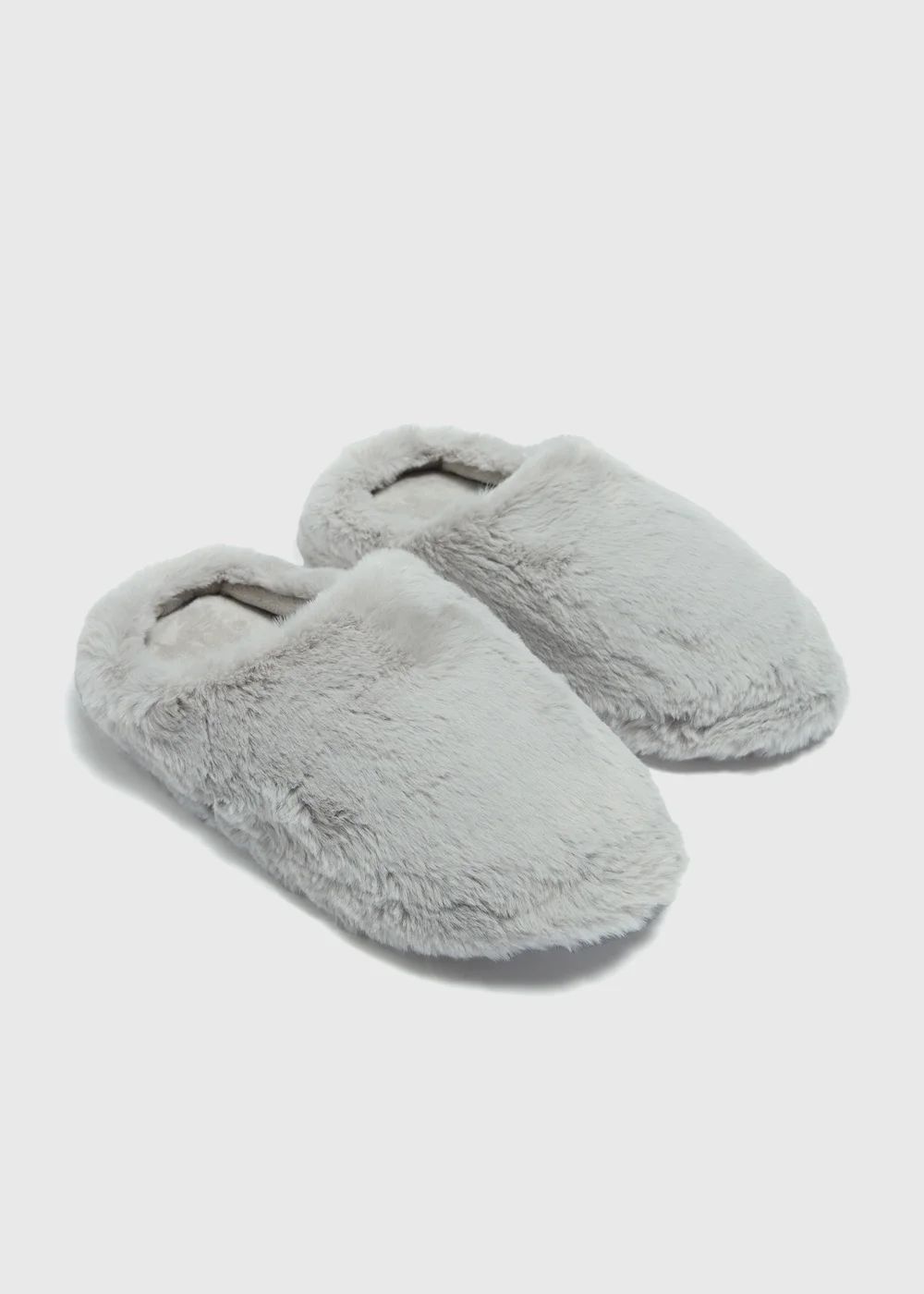 Grey Fluffy Mule Slippers - Small Image 1