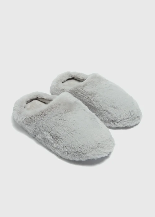 Grey Fluffy Mule Slippers - Small Image 1