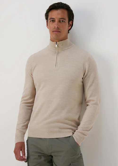Stone 1/4 Zip Knit Jumper - S Image 1