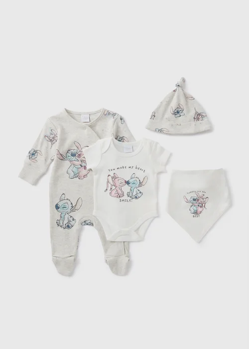 Disney 4 Pack Baby Cream Stitch Starter Set (Newborn-6mths) - Age 0 - 3 Months Image 1