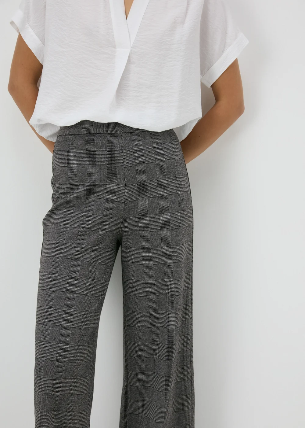 Et Vous Grey Check Ponte Wide Leg Trousers - 8 Image 3
