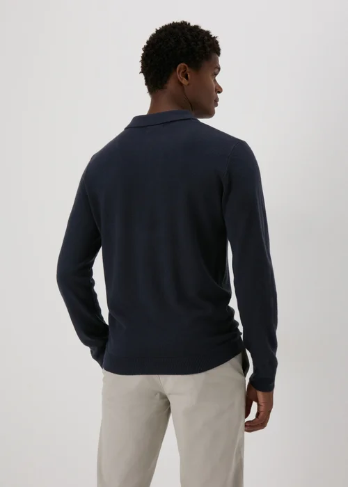 Navy Knitted Polo Shirt - S Image 2