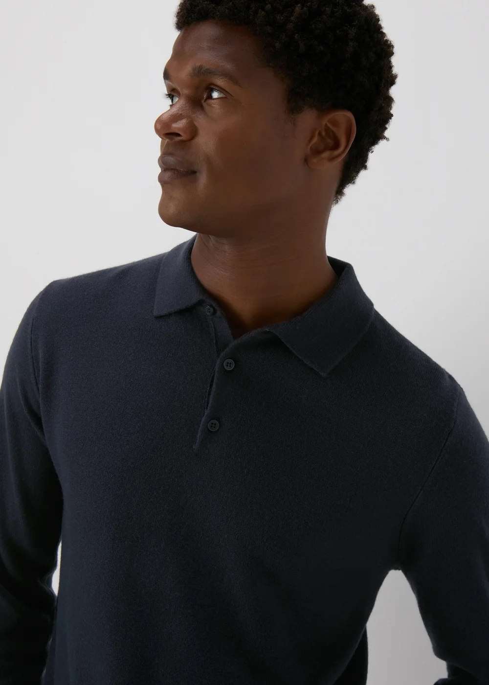 Navy Knitted Polo Shirt - S Image 3