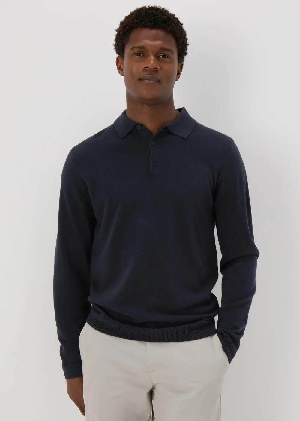 Navy Knitted Polo Shirt - S Image 1