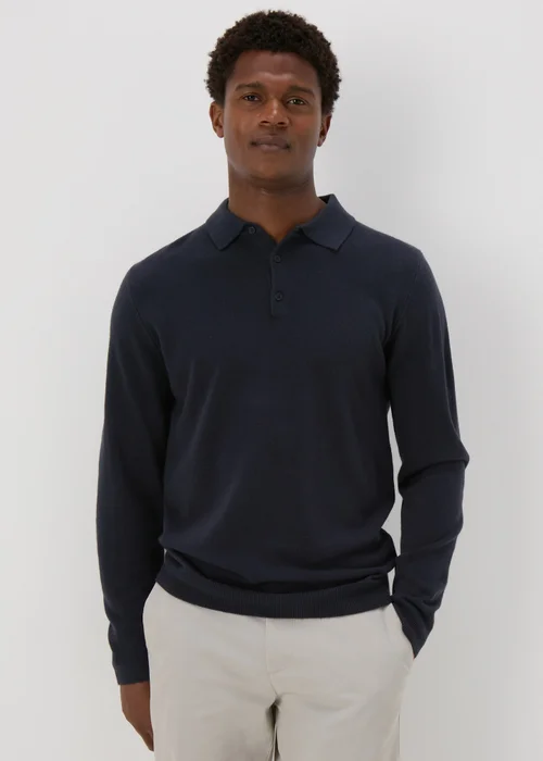 Navy Knitted Polo Shirt - S Image 1