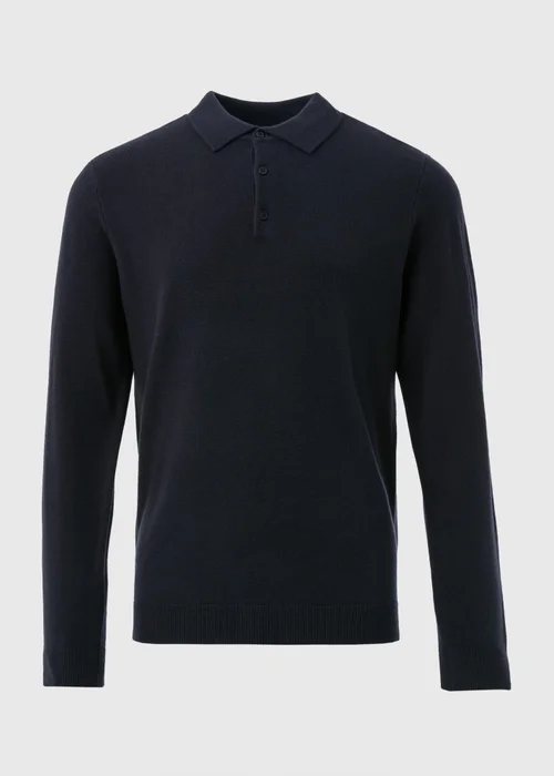 Navy Knitted Polo Shirt - S Image 5