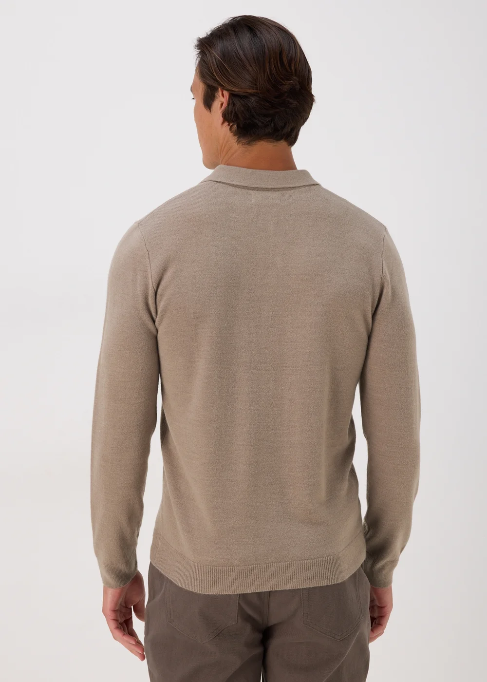 Taupe Knitted Polo Shirt - S Image 2