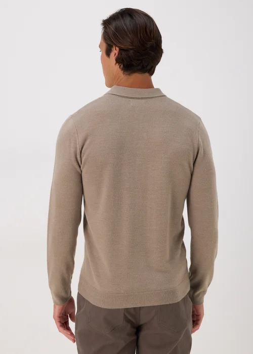 Taupe Knitted Polo Shirt - S Image 2