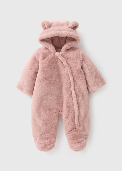 Baby Pink Faux Fur Snowsuit (Newborn-18mths) - 0-3 months Image 1