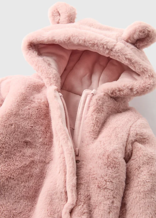 Baby Pink Faux Fur Snowsuit (Newborn-18mths) - 0-3 months Image 2