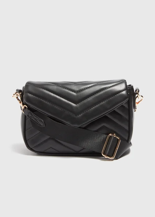 Black Chevron Cross Body Bag - One Size Image 3