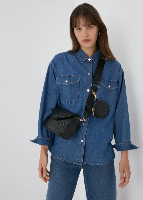 Black Chevron Cross Body Bag - One Size Image 2