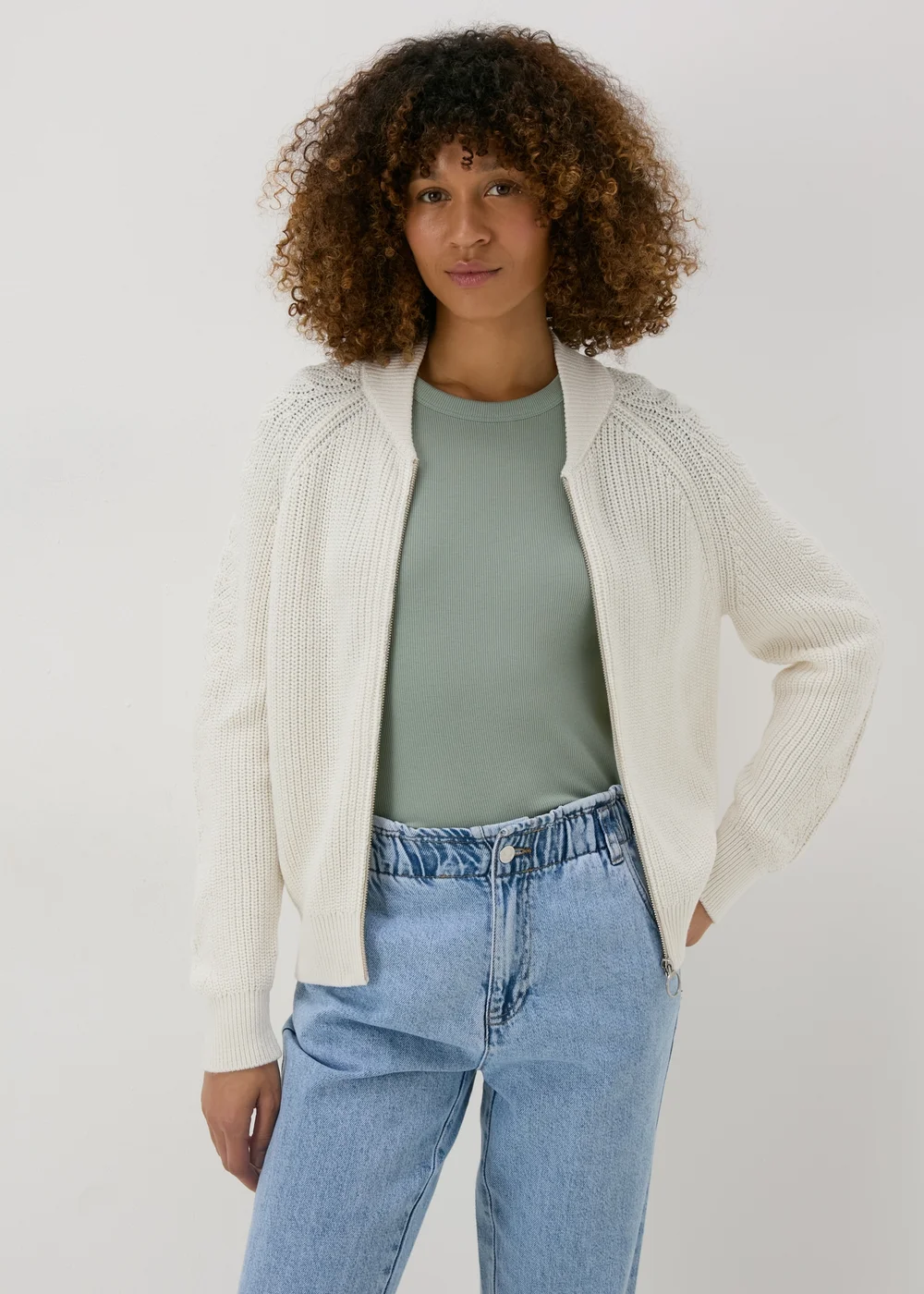 Cream Knitted Bomber Cardigan - XS Image 1