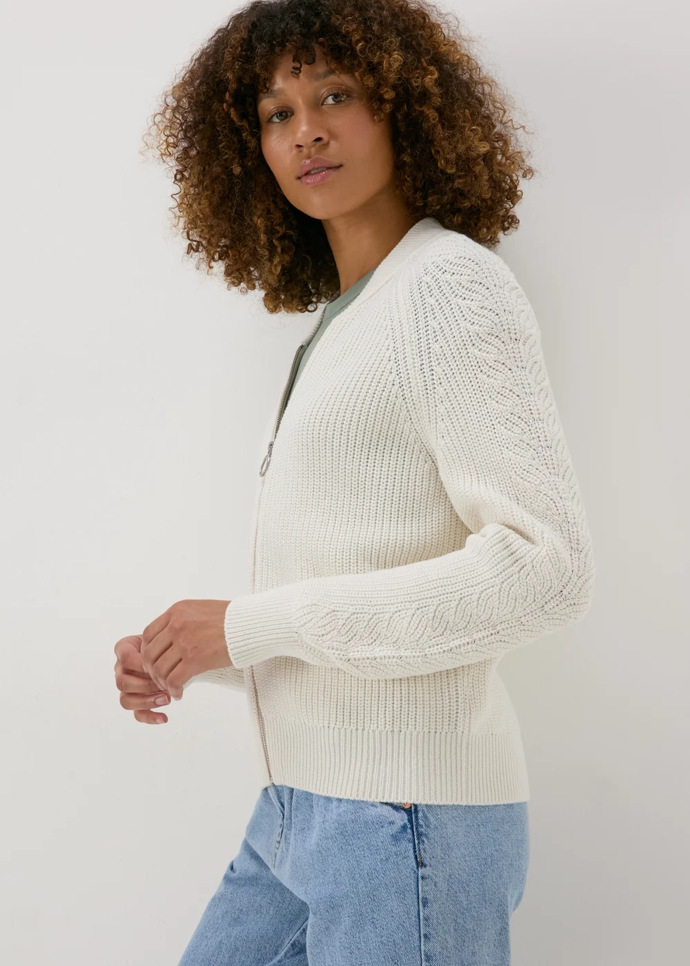 Cream Knitted Bomber Cardigan - XS Image 3