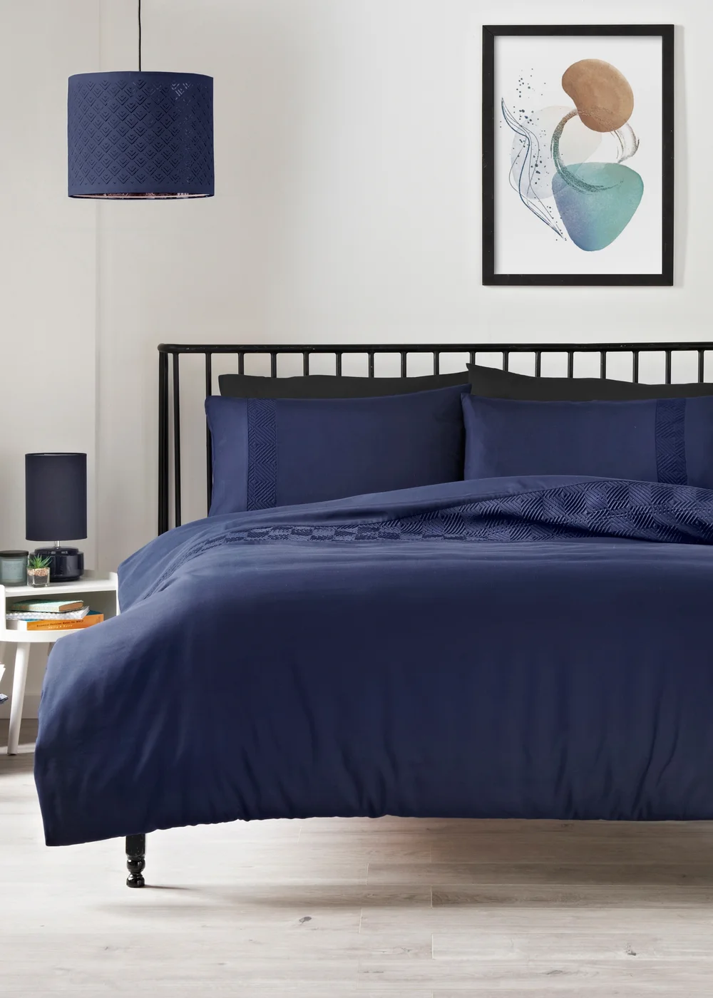Navy Embossed Panel Duvet Set - Single Image 1