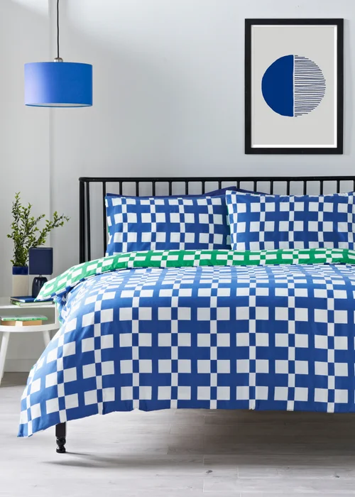 Blue Checkerboard Duvet Set - Single Image 1