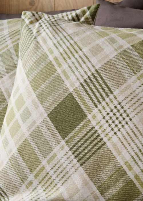 Green Checked Brushed Cotton Duvet Set - Single Image 3