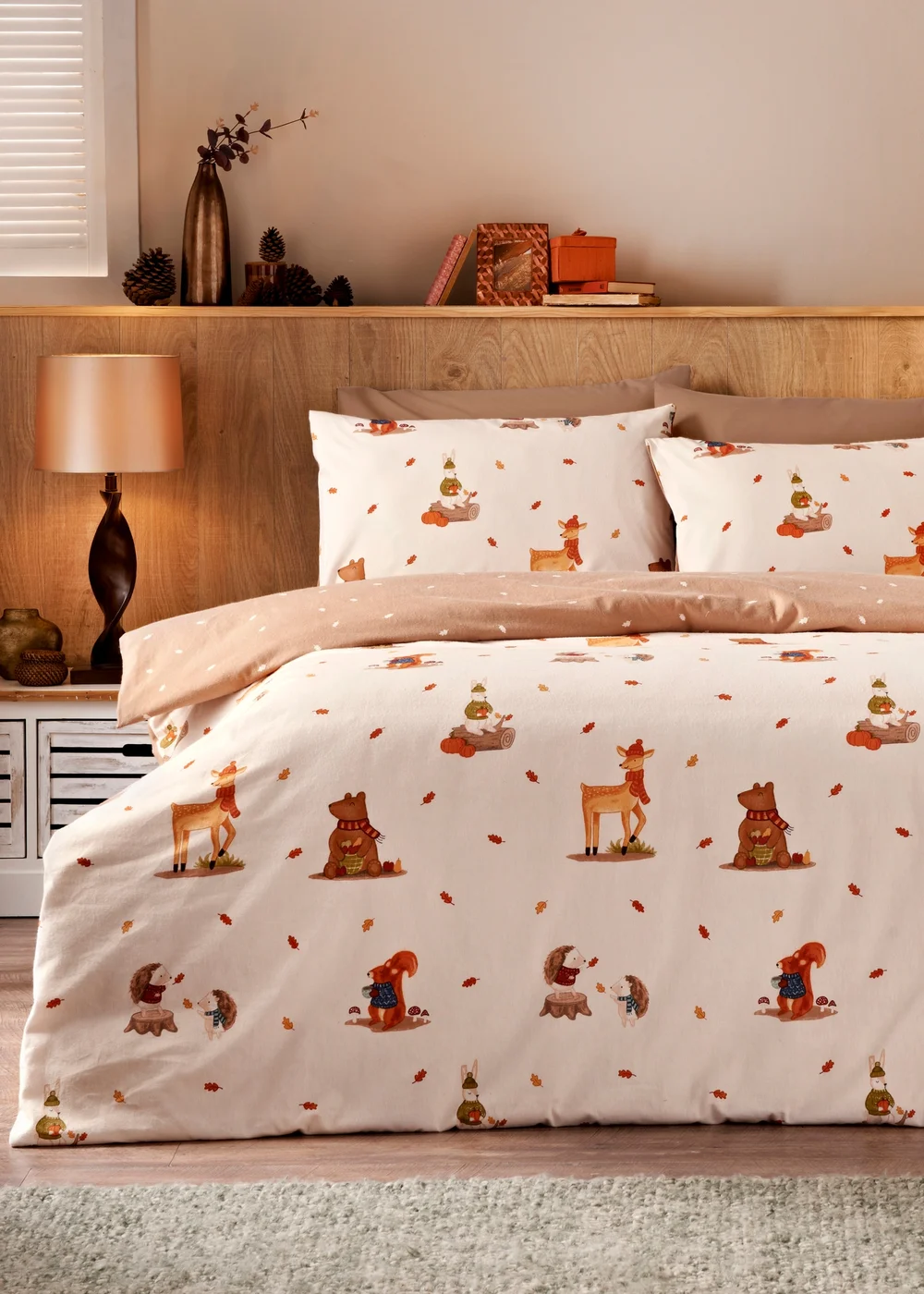 Cream Woodland Animal Brushed Cotton Duvet Set - Single Image 1