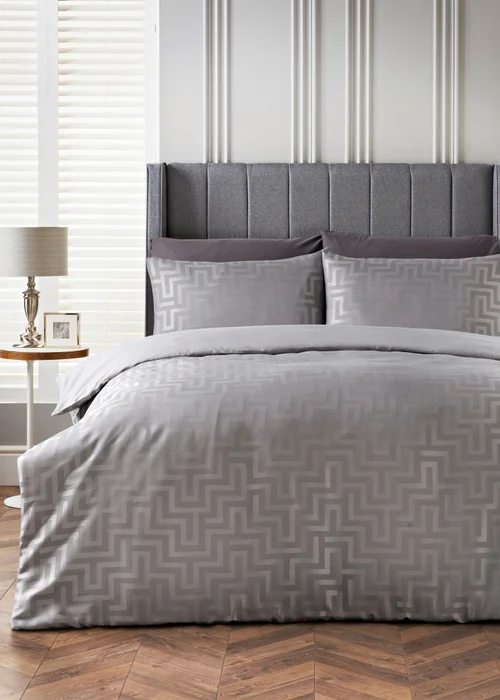 Grey Greek Key Jacquard Duvet Set - Double Image 1