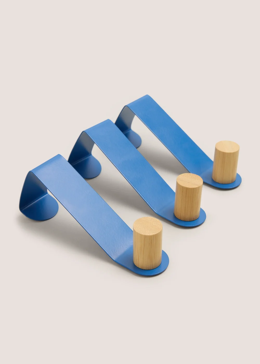3 Pack Blue Metal & Wood Hooks (13cmx7cm) Image 2