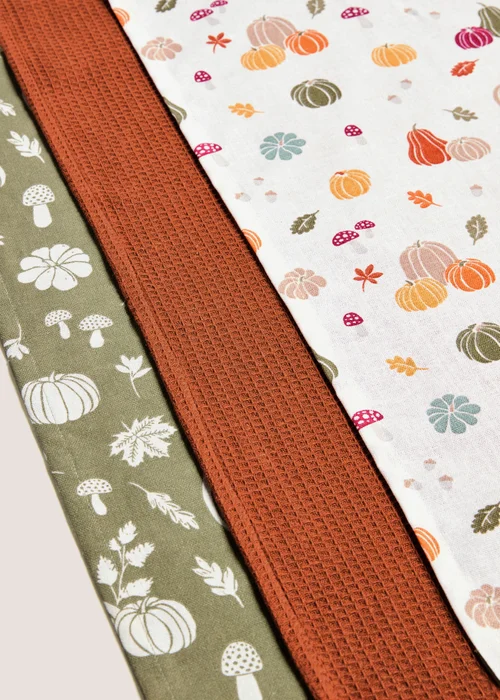 3 Pack Autumn Pumpkin Tea Towels (60cmx45cm) Image 2