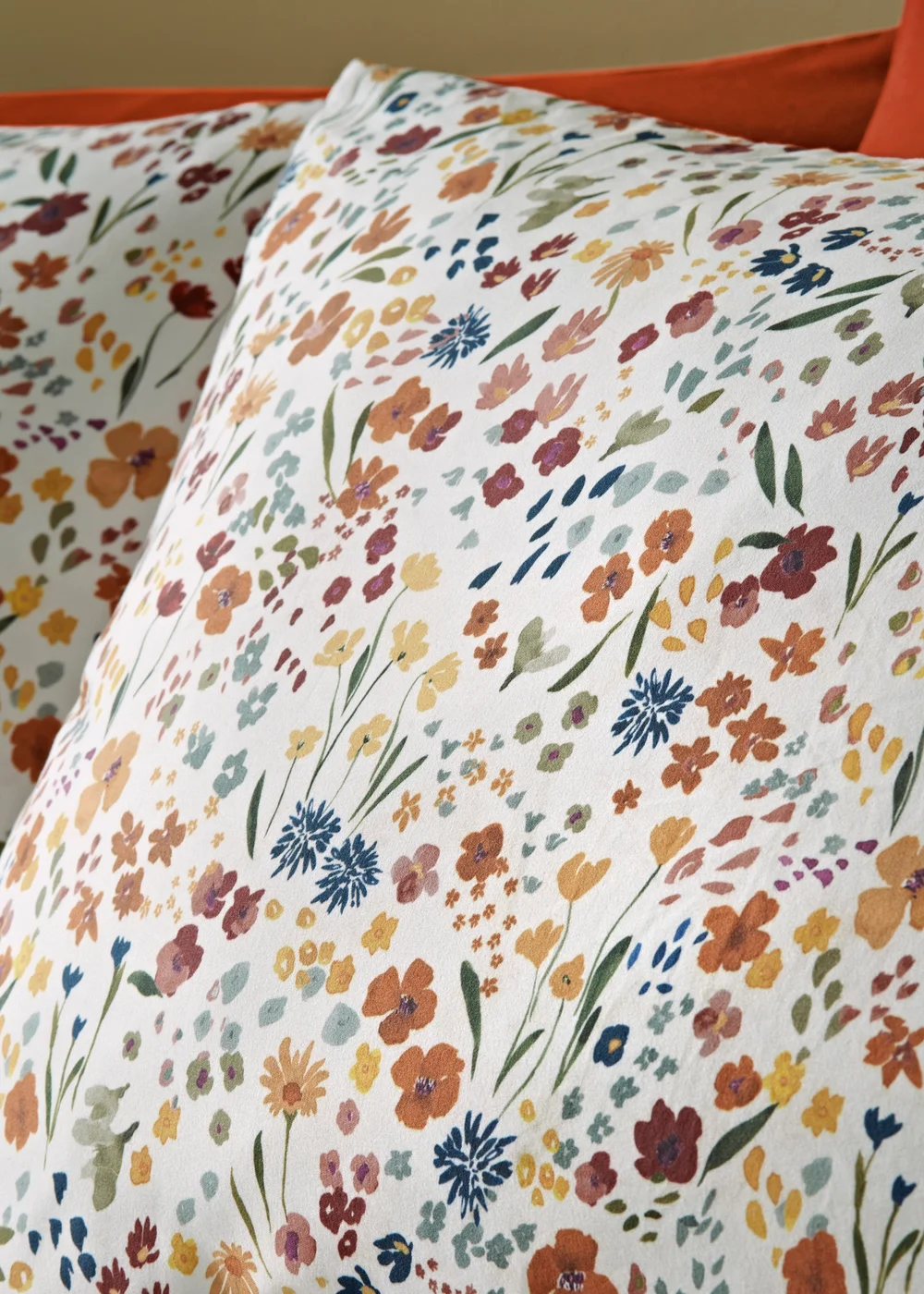 Orange Watercolour Floral Pattern Duvet Set - Single Image 2