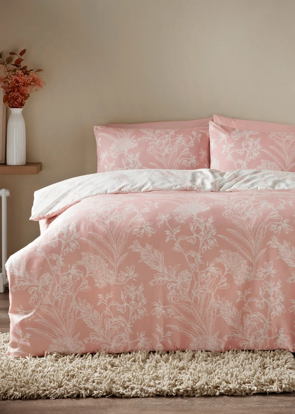 Pink Linear Floral Duvet Set - Single Image 1
