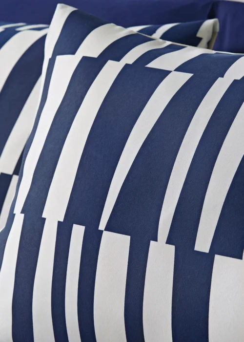 Navy Linear Geometric Pattern Duvet Set - Single Image 2