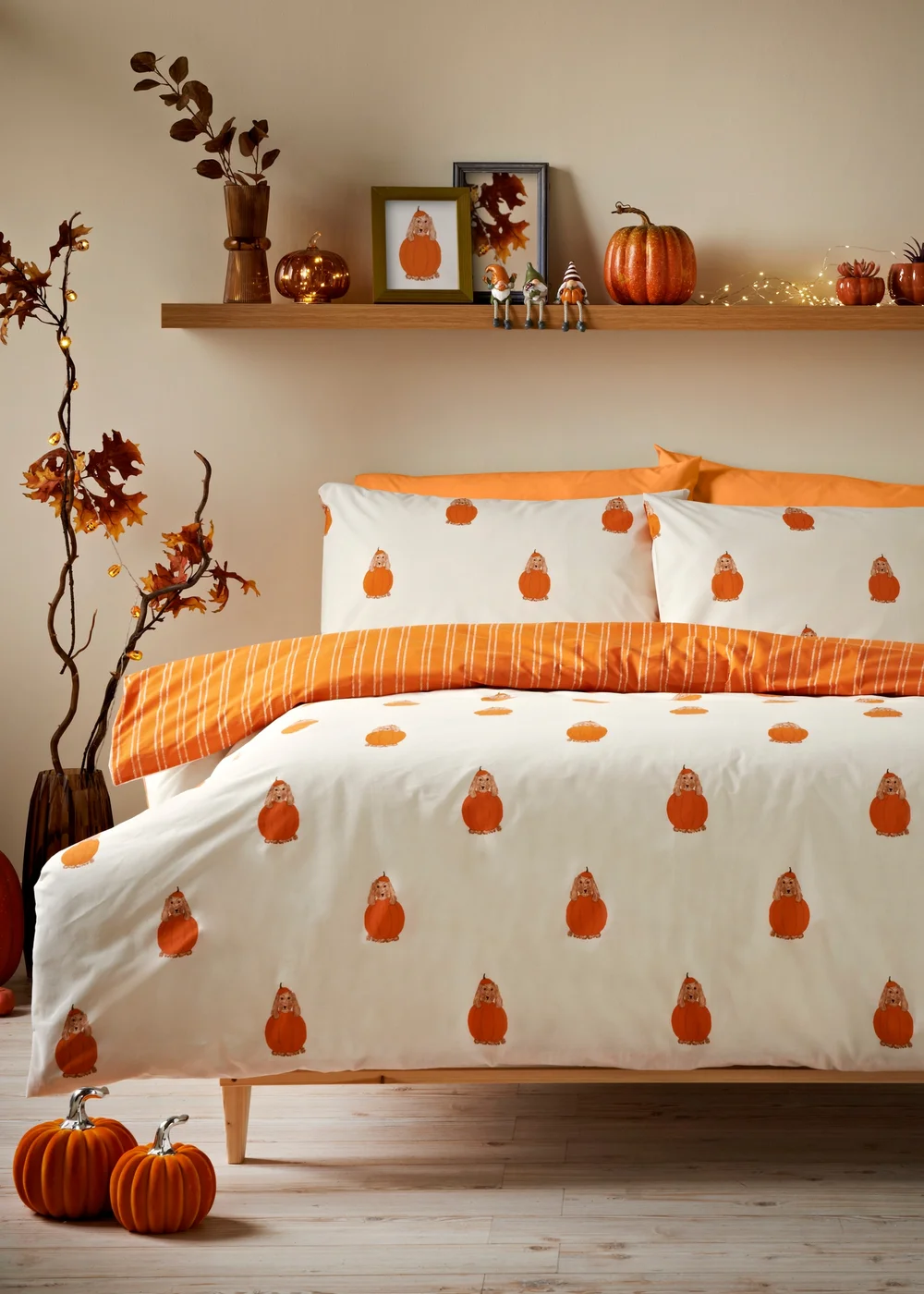 Orange Pumpkin Dog Duvet Set - Single Image 1