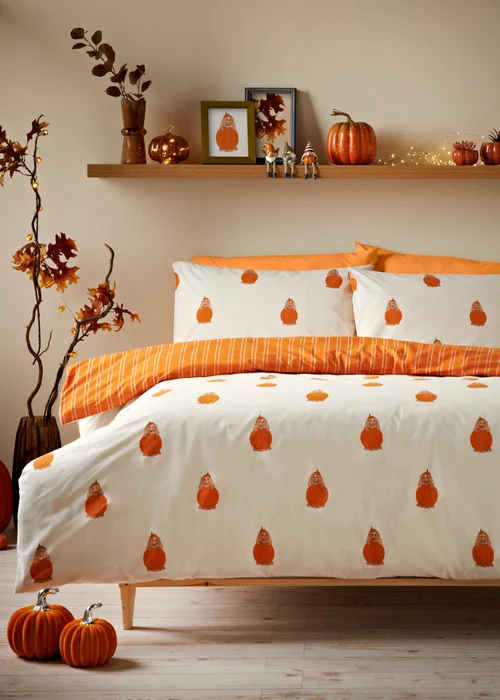 Orange Pumpkin Dog Duvet Set - Single Image 1