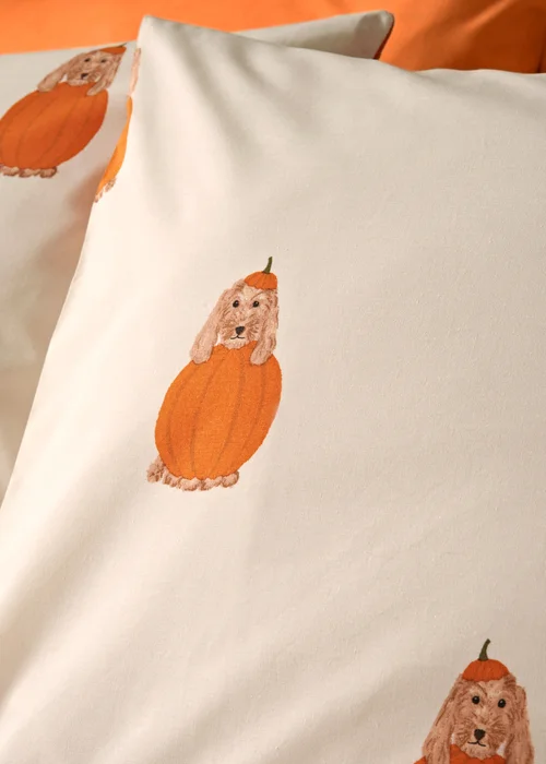 Orange Pumpkin Dog Duvet Set - Single Image 2