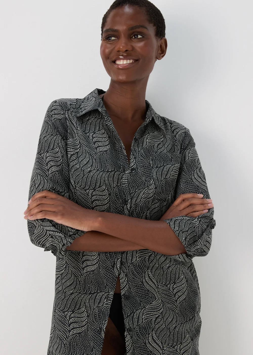 Black Spot Print Beach Shirt - Extra small Image 3