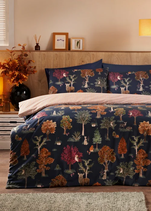 Navy Woodland Animals Duvet Set - Double Image 1