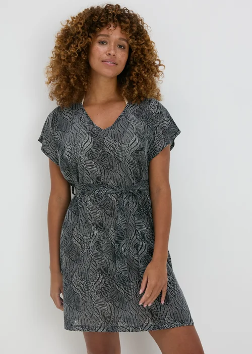 Black Spot Leaf Print Jersey Kaftan - XS Image 1