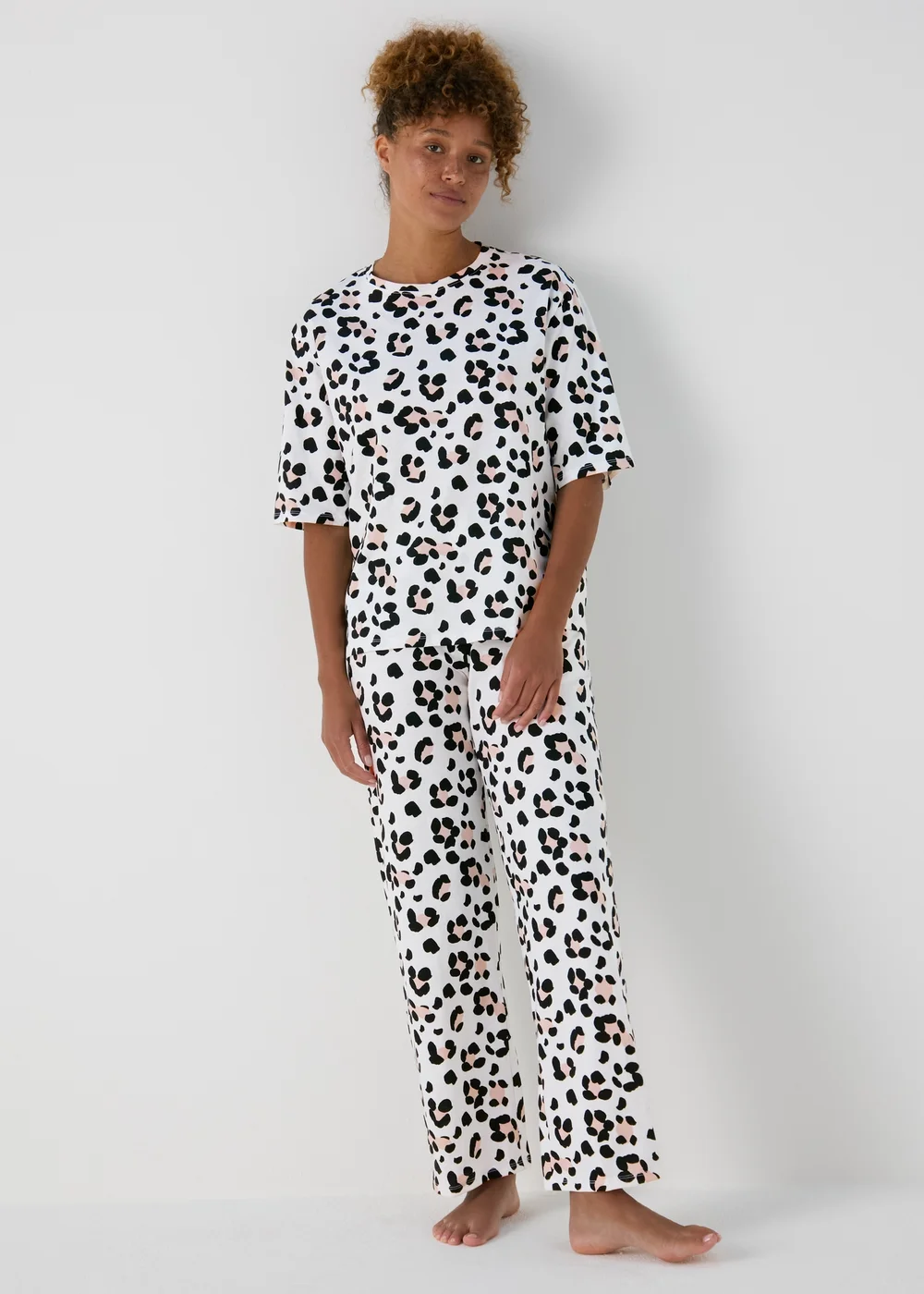 Cream Animal Print Pyjama Set - Small Image 1