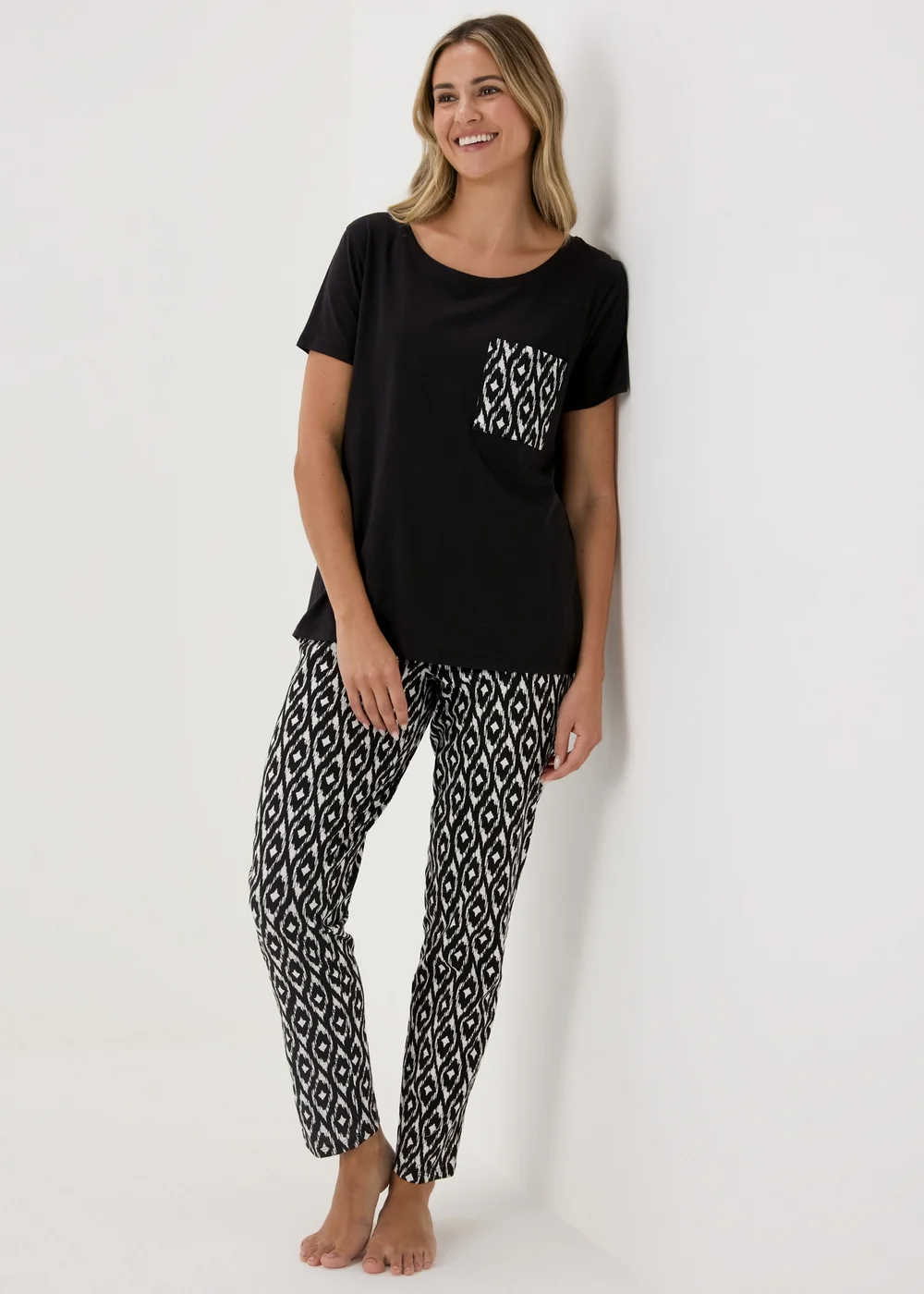 Black Aztec Patterned Pyjama Set - Small Image 1