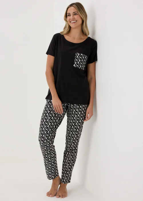 Black Aztec Patterned Pyjama Set - Small Image 1