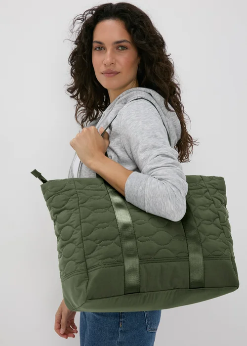 Khaki Quilted Tote Bag - One Size Image 1