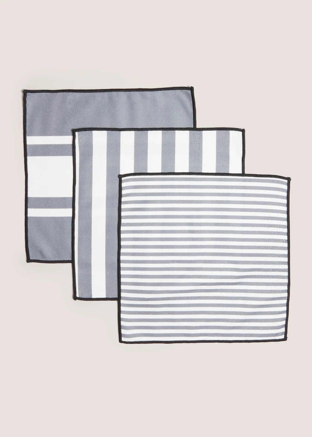 3 Pack Grey Striped Microfibre Cloths (29cmx29cm) Image 1