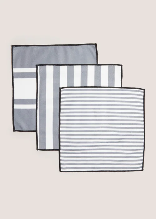 3 Pack Grey Striped Microfibre Cloths (29cmx29cm) Image 1