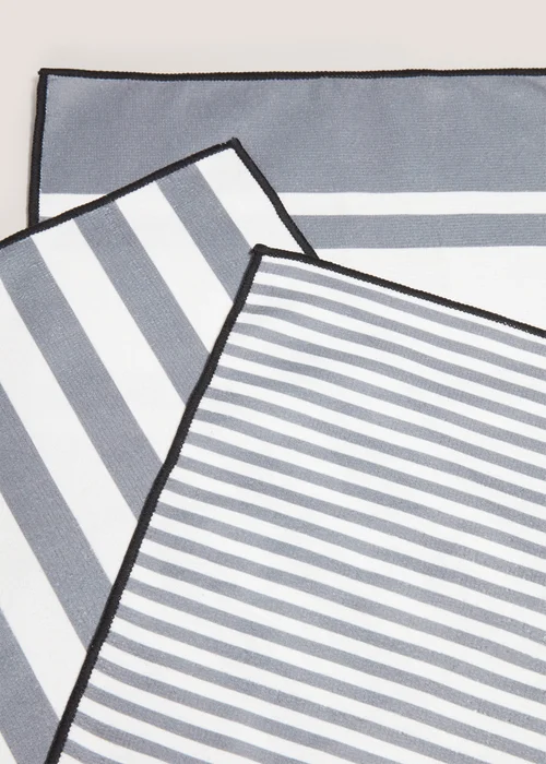 3 Pack Grey Striped Microfibre Cloths (29cmx29cm) Image 2