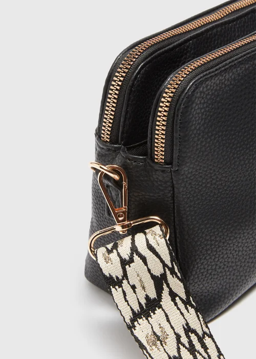 Black Faux Leather Cross Body Bag - One Size Image 2