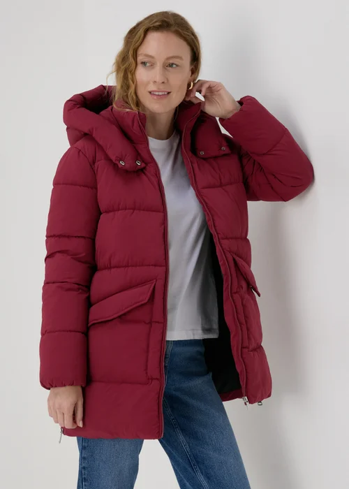 Burgundy Mid Padded Coat - 8 Image 1