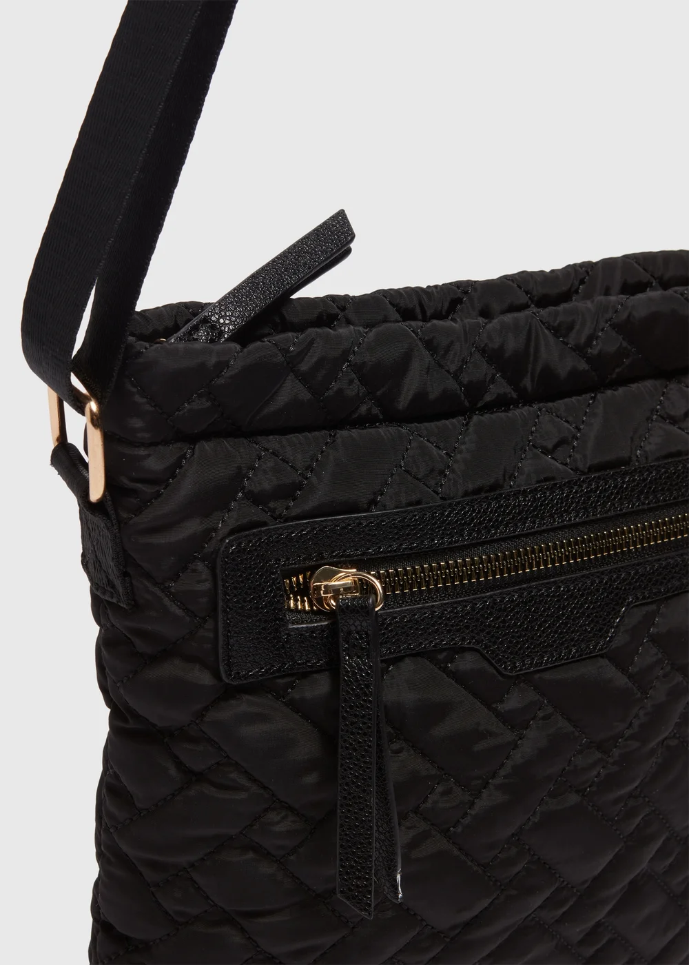 Black Nylon Textured Crossbody Messenger Bag - One Size Image 4